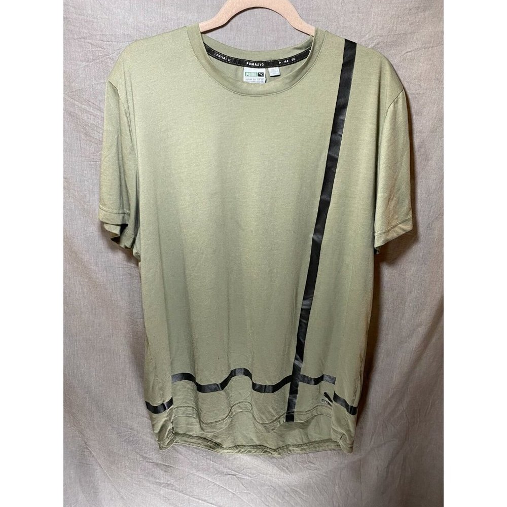 Puma EVO Shirt‎ Adult XXL Green Black Striped Pullover Short Sleeve Tee Mens